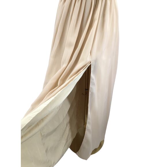 FORMAL SZ 4 S cream tan keyhole pleated halter bridesmaid maxi dress NEW B100 - Picture 3 of 8